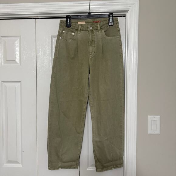 Pilcro The Breaker Barrel Leg Jeans Sz 27 Green Relaxed Pants Anthropologie - Picture 2 of 8